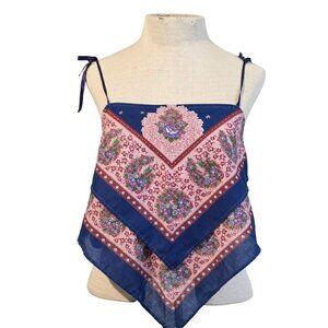 Vtg Womens Handmade French Scarf Crop Top Small Tie Straps Boho Festival Hippie